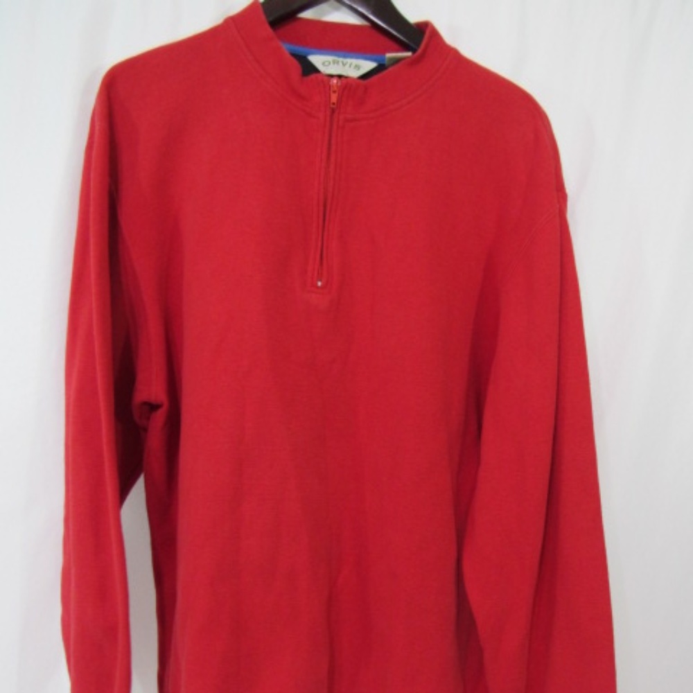 Orvis 1/4 Zip Red‎ Mens Pull Over Crew Collar Sweater